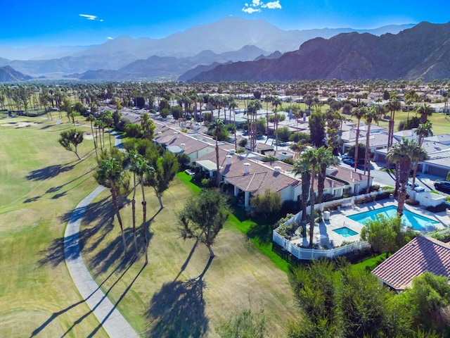 drone / aerial view featuring a mountain view