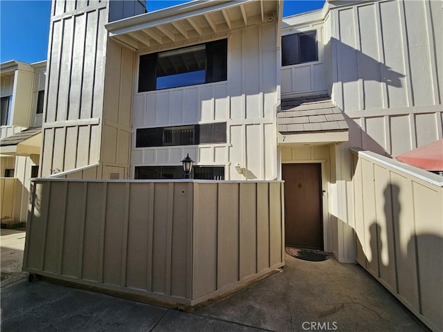 exterior space featuring board and batten siding