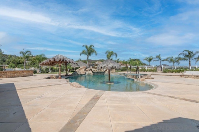 view of pool with a gazebo and a patio area