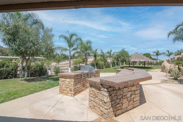 view of patio / terrace featuring grilling area and an outdoor kitchen