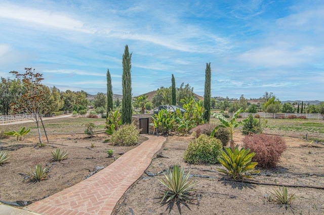 view of yard with a mountain view