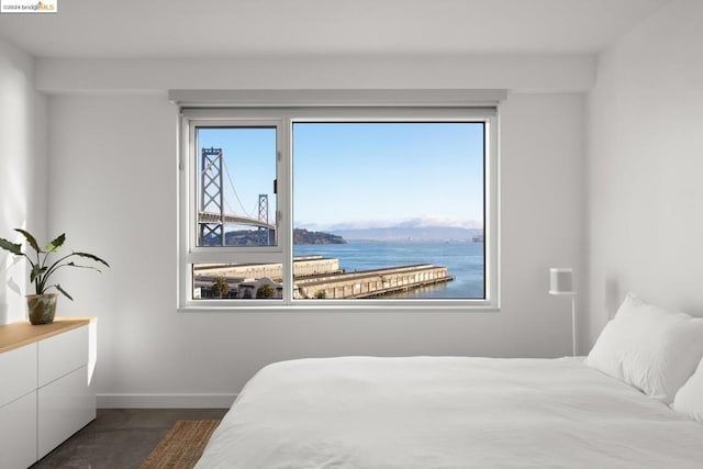 bedroom with a water view