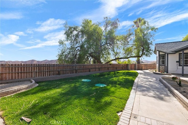 view of yard featuring a mountain view