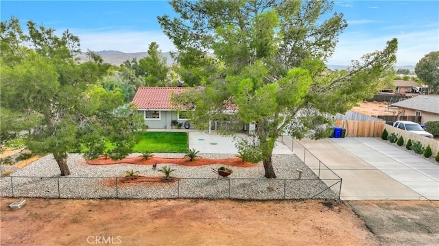 view of yard with a mountain view