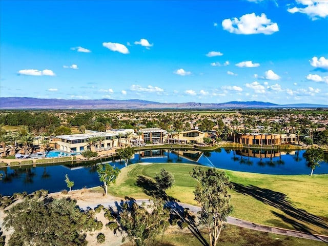 aerial view with a water and mountain view