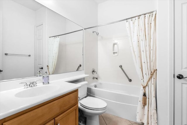 full bathroom with tile patterned floors, vanity, shower / bath combination with curtain, and toilet