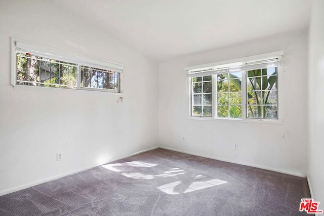 empty room featuring carpet floors and vaulted ceiling