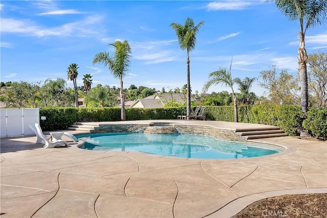 view of pool with an in ground hot tub and a patio