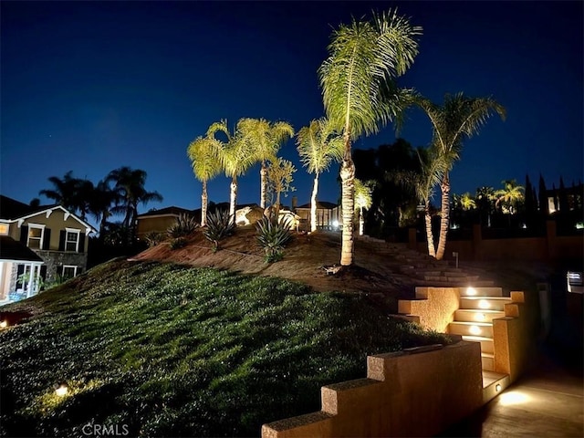 view of yard at twilight