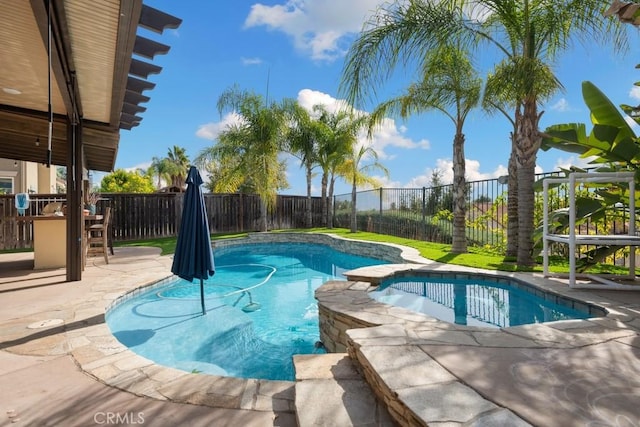 view of pool with a patio area and an outdoor bar