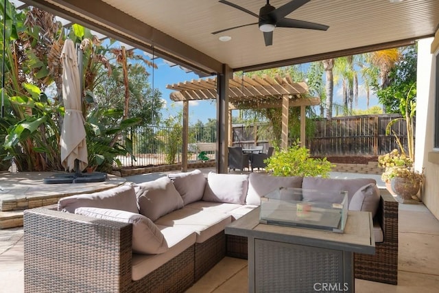 view of patio featuring an outdoor living space and ceiling fan