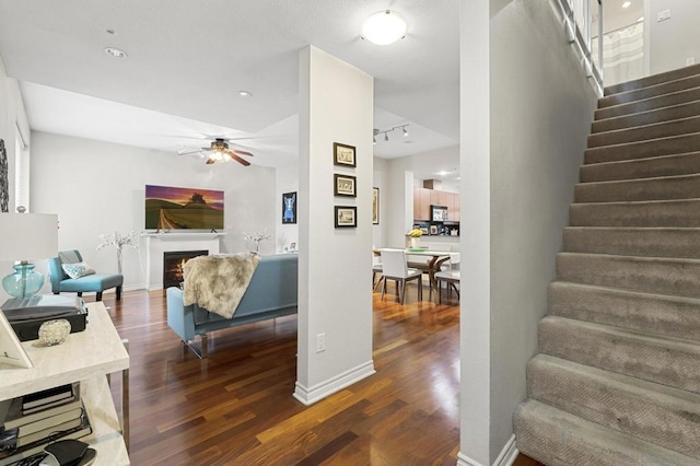 interior space featuring hardwood / wood-style floors and ceiling fan