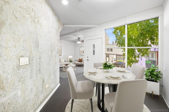 dining room with ceiling fan