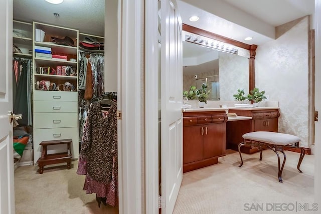 bathroom with vanity and walk in shower