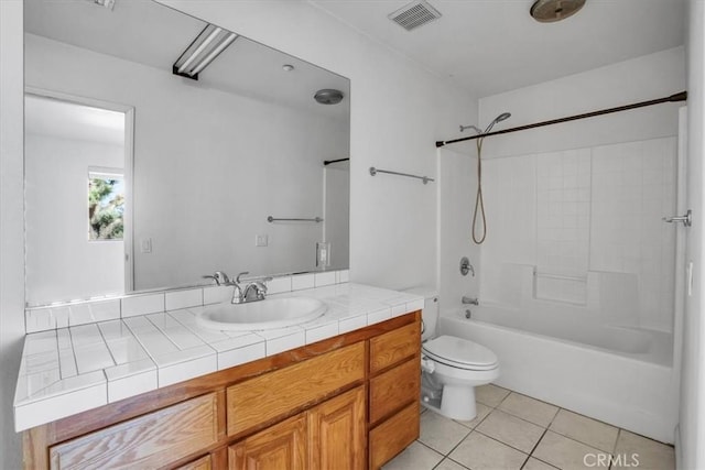 full bathroom with tile patterned flooring, vanity, shower / bath combination, and toilet