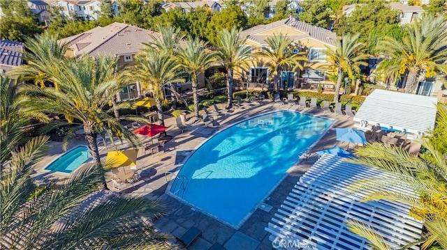 view of swimming pool with a patio