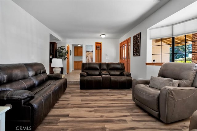 living room with hardwood / wood-style floors