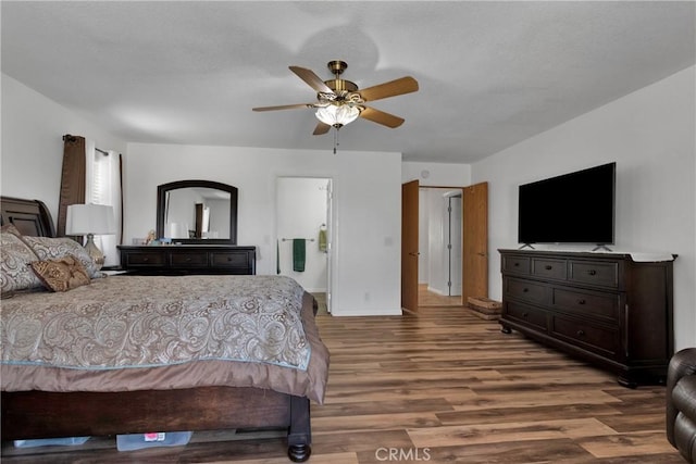 bedroom featuring hardwood / wood-style flooring and ceiling fan