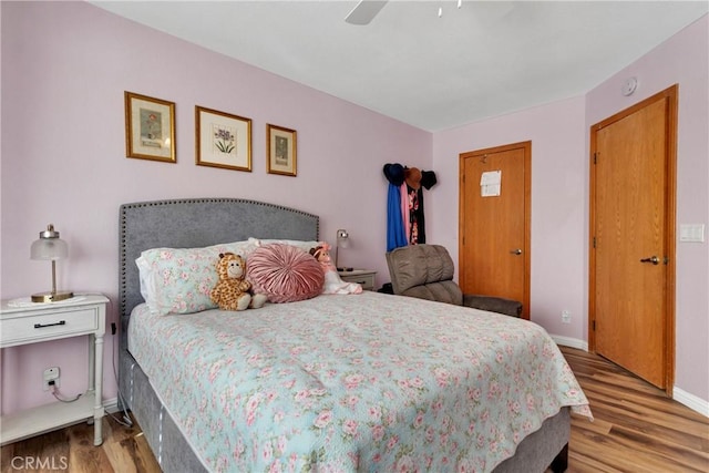 bedroom featuring ceiling fan and wood-type flooring