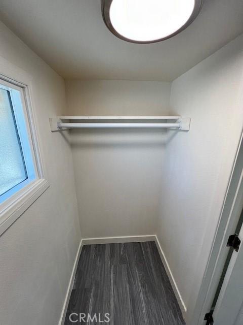 spacious closet with dark wood-type flooring