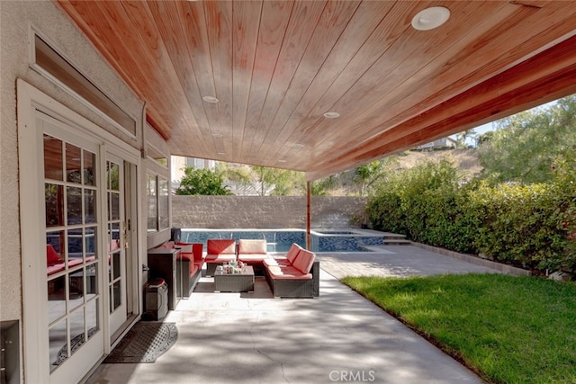 view of patio / terrace with french doors and an outdoor hangout area