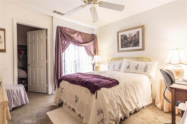 bedroom featuring carpet floors and ceiling fan