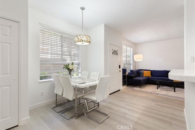 dining area with light hardwood / wood-style floors