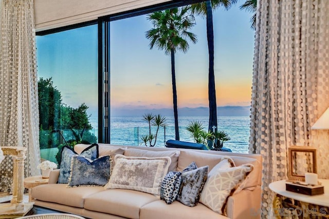 living room with a water view