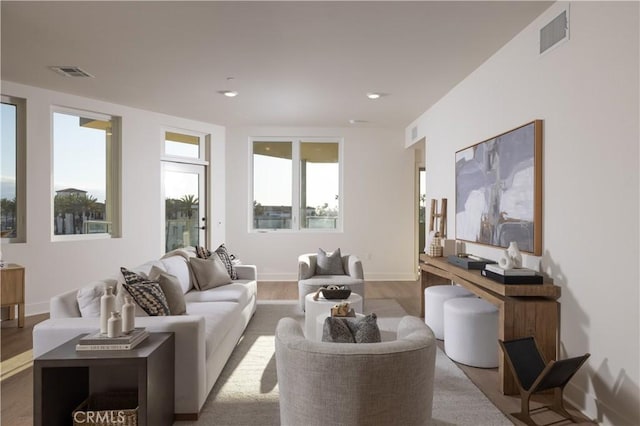 living room with light wood-type flooring