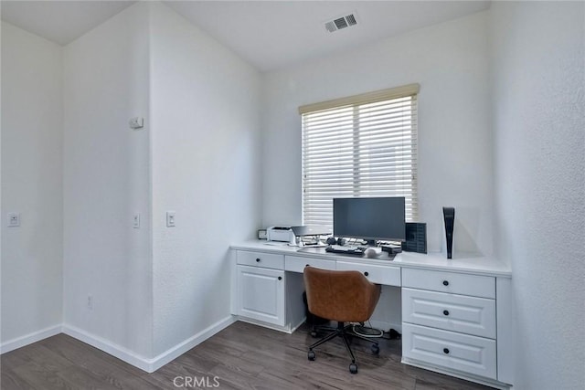 home office featuring dark wood-type flooring