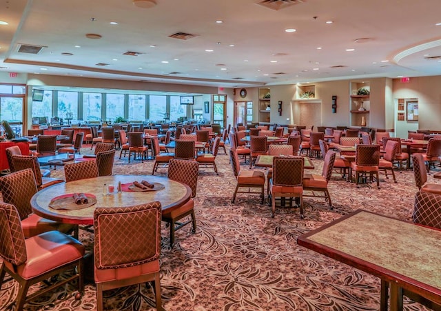 dining area with carpet flooring