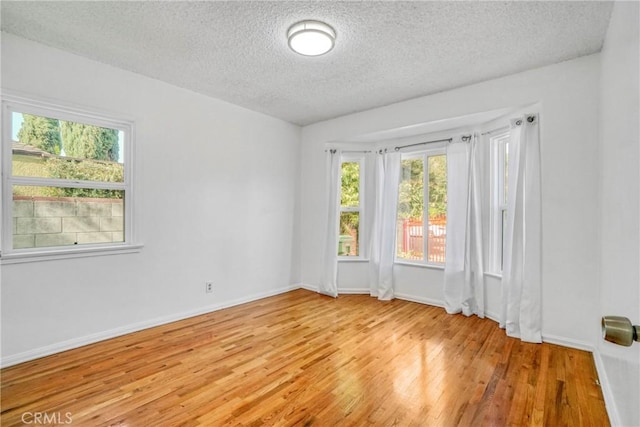 empty room featuring light wood-type flooring and a textured ceiling