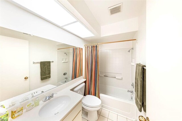27551 Paseo Tamara, San Juan Capistrano, CA 92675 - bathroom with vanity, shower / bath combination with curtain, toilet, and tile patterned flooring