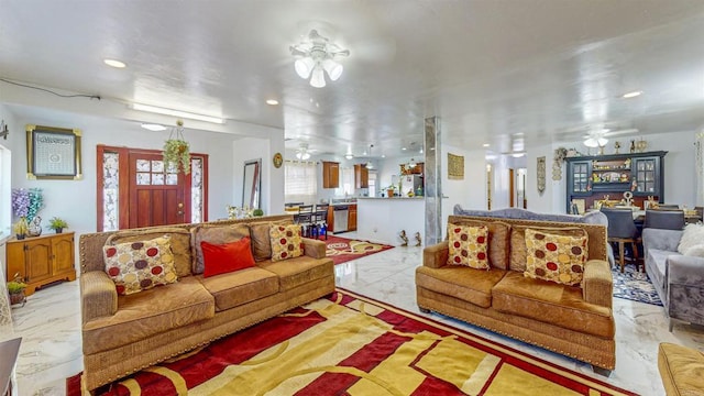 living room with ceiling fan