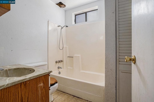 full bathroom featuring vanity, toilet, and shower / washtub combination