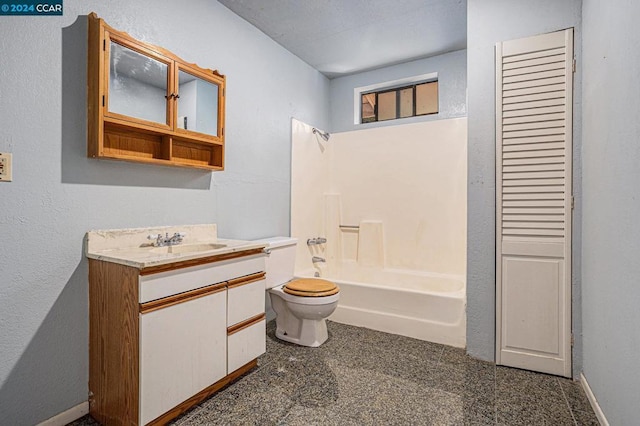 full bathroom with vanity, shower / bath combination, and toilet