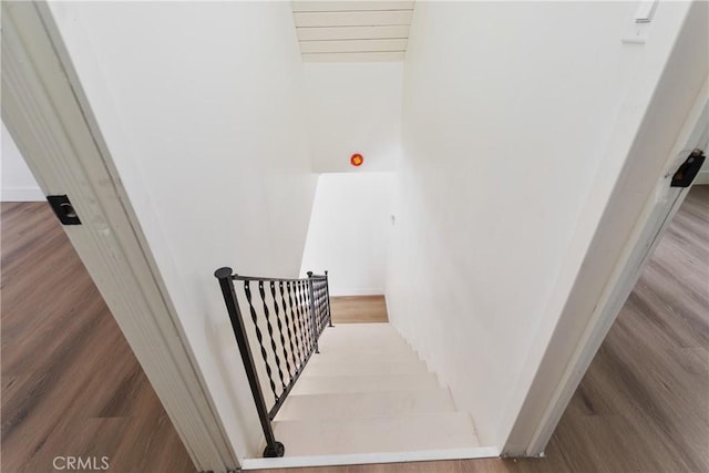 stairway featuring wood-type flooring