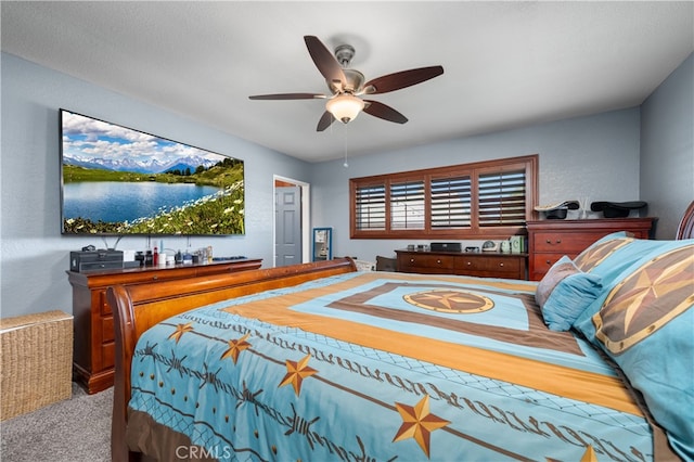 bedroom featuring carpet flooring and ceiling fan