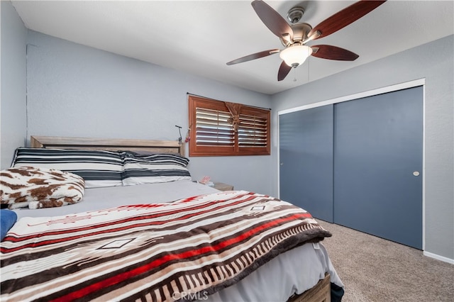 bedroom featuring carpet and ceiling fan