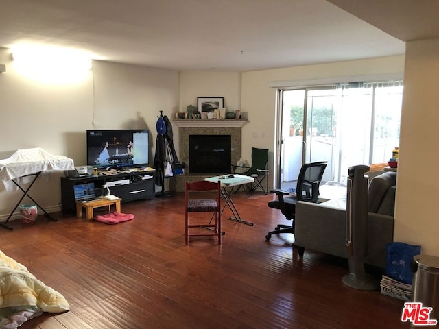 living room with dark wood-type flooring