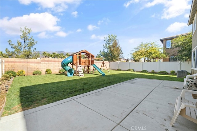 view of jungle gym with a yard