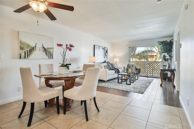 dining room featuring ceiling fan and light hardwood / wood-style floors