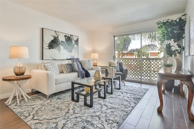 living room with hardwood / wood-style flooring