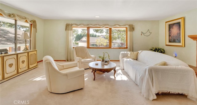 living room with light colored carpet