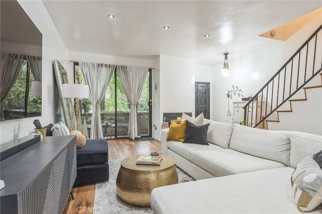 living room with wood-type flooring