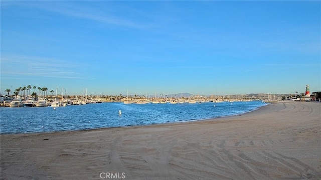 view of water feature with a view of the beach