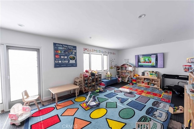 recreation room with wood-type flooring