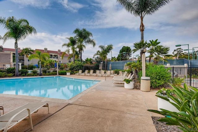 view of swimming pool featuring a patio