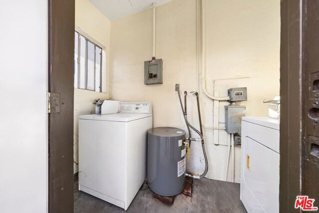 laundry area with washer and dryer and electric panel