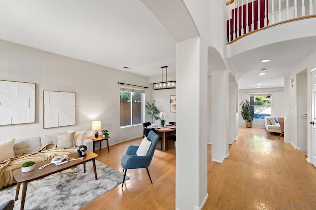 living room with light wood-type flooring and a healthy amount of sunlight